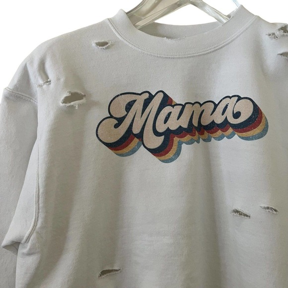 Champion MAMA Retro Rainbow Upcycled Reworked Cropped Sweatshirt - Size Medium - Picture 4 of 12